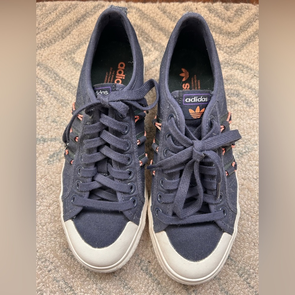 Adidas Nizza Dark Blue Canvas Sneakers with White Toe - Unisex - Size 7